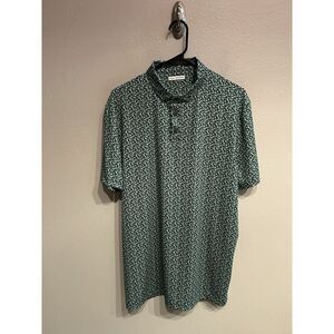 Fore Fathers Mens Large Green Golf Course Print Pattern Polo Shirt